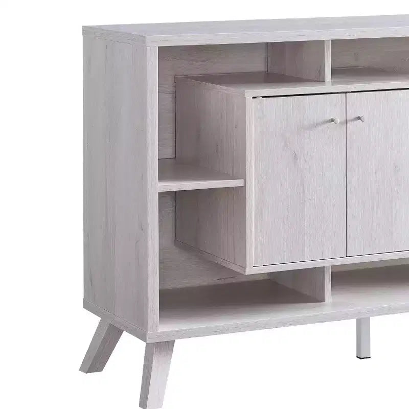 Multi-Tier Buffet Server with Storage, 5 Shelves and 2 Cabinet Doors, Natural Wood Finish